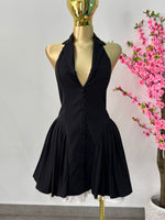Vestido halter plisado negro