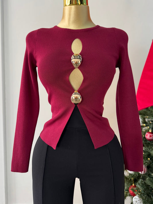 Blusa burgundy detalle dorado
