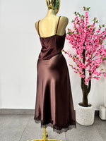Falda satin cafe encaje