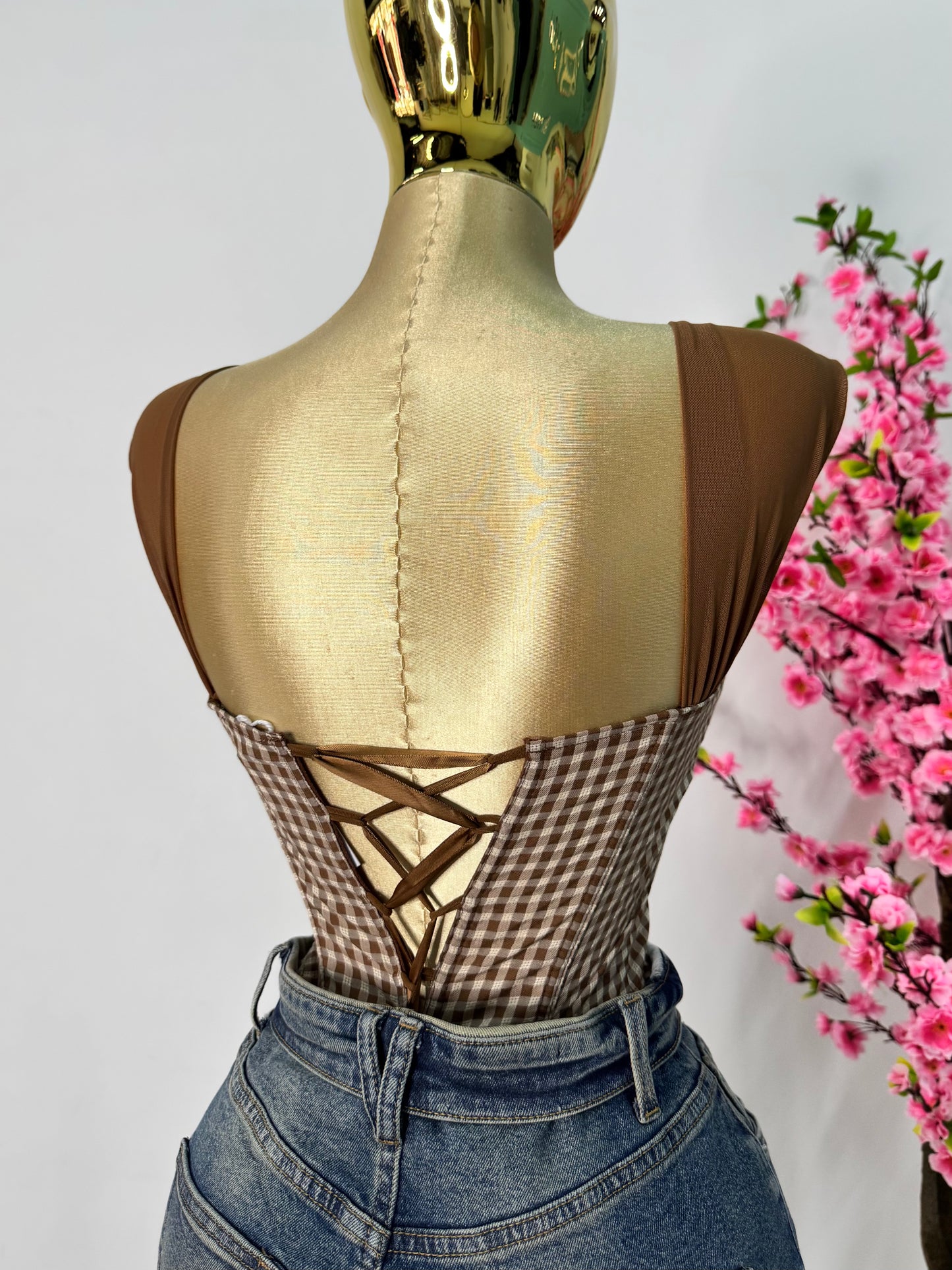 Top corset camel estampado cuadrado