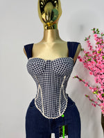 Top corset azul estampado cuadrado