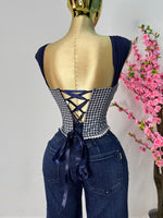 Top corset azul estampado cuadrado