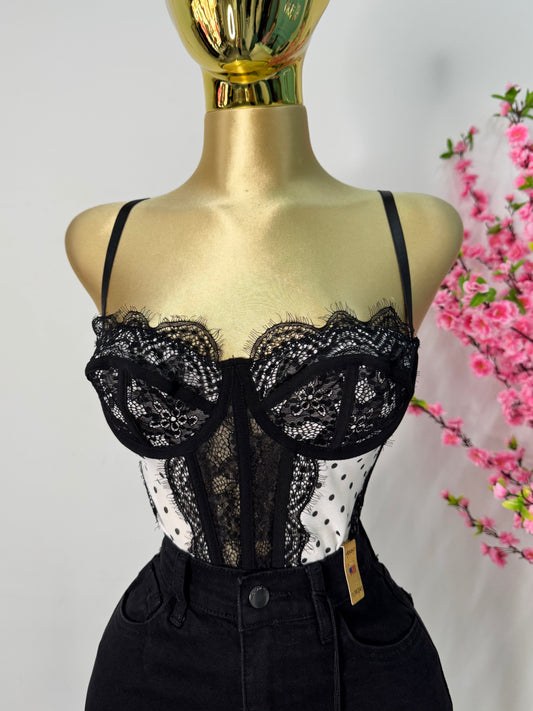 Top corset polka negro
