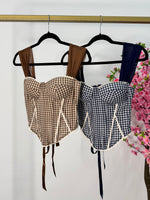 Top corset camel estampado cuadrado