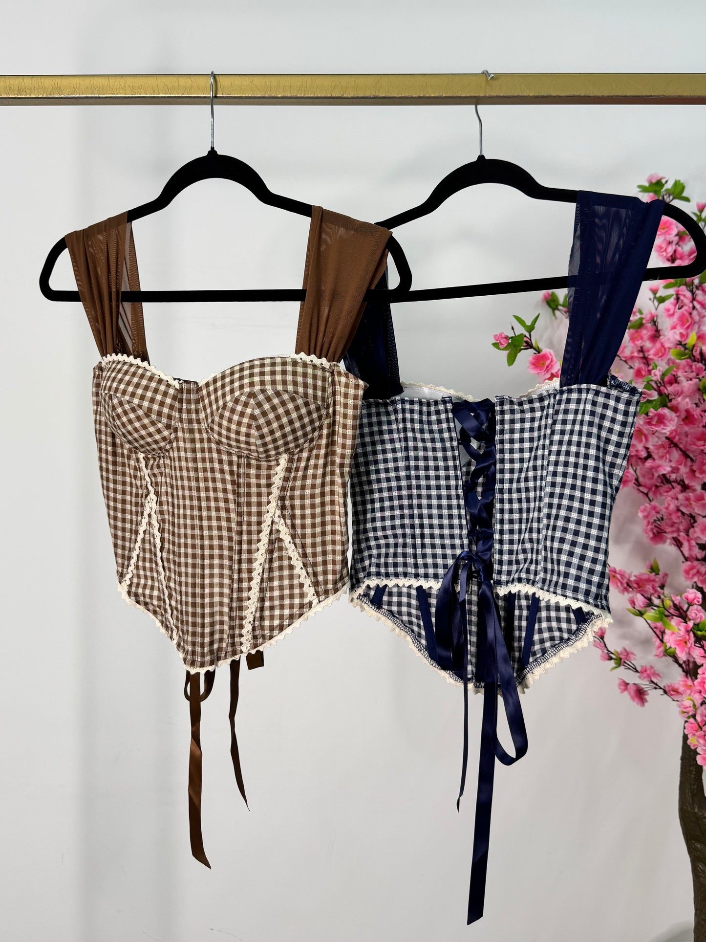Top corset camel estampado cuadrado