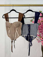 Top corset camel estampado cuadrado