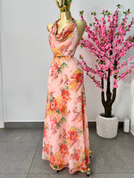 Vestido halter floreado coral