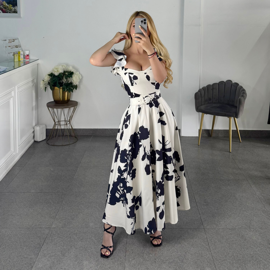 Vestido beige con negro