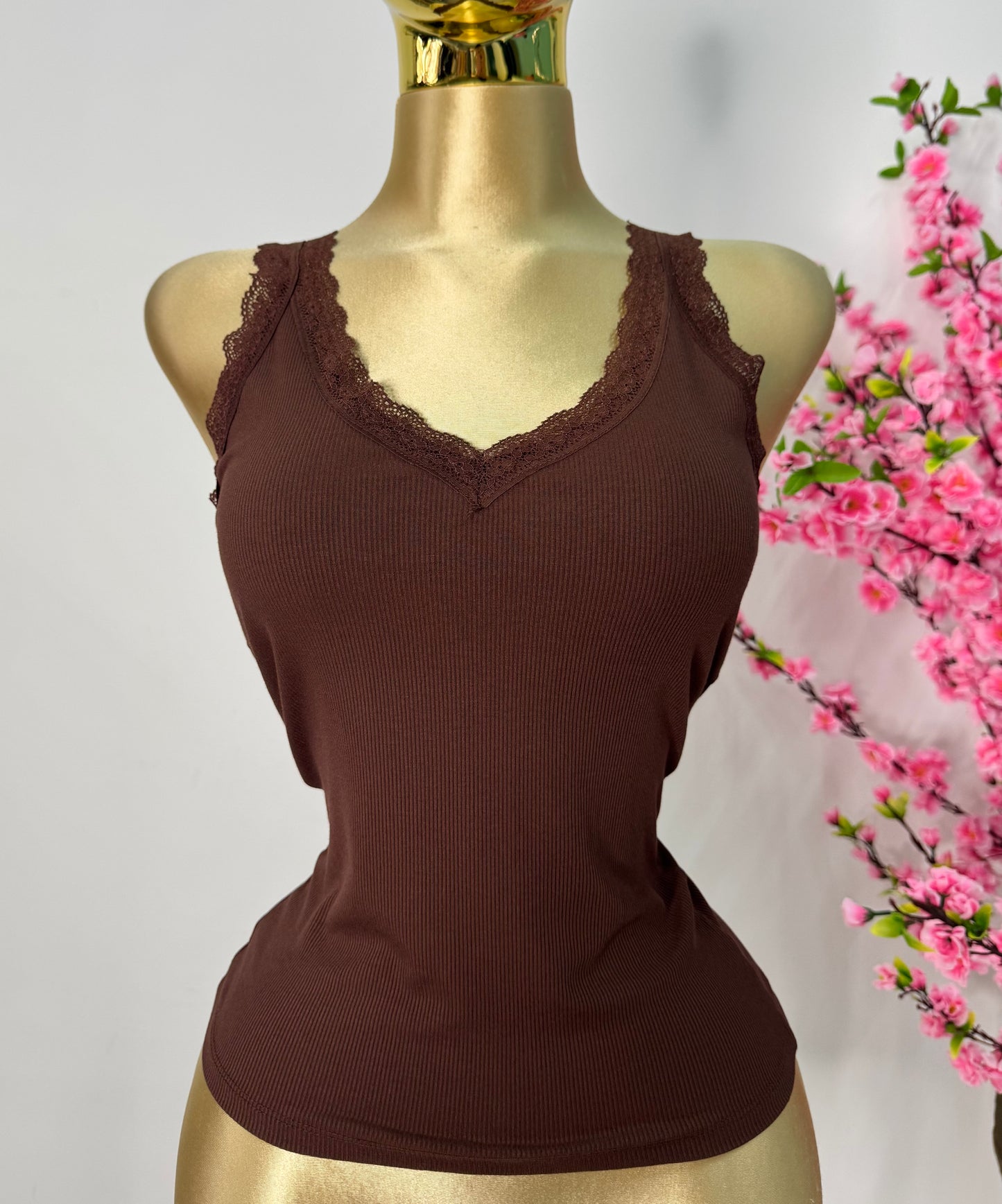 Tank Top encaje cafe