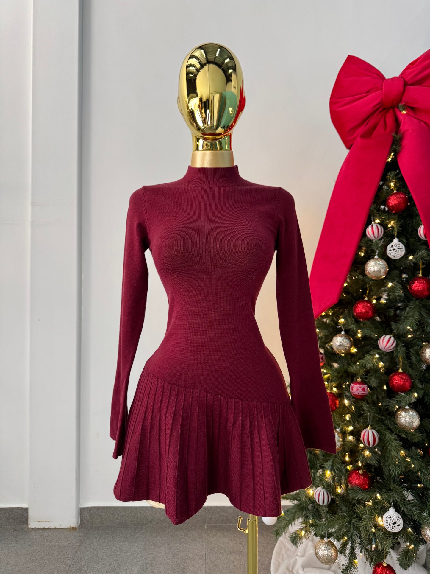 Vestido plisado Burgundy