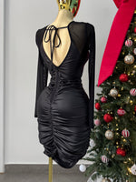 Vestido corto vinipiel manga larga mesh