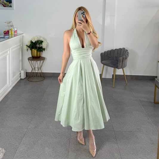 vestido midi halter menta