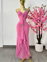 Vestido rosa mesh tirantes