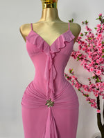 Vestido rosa mesh tirantes