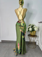 Vestido verde satin estampado