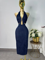 Vestido mezclilla oscuro cuello halter