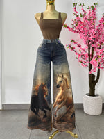 Vibrant recto estampado caballos tono vintage
