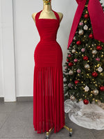 Vestido mesh halter rojo