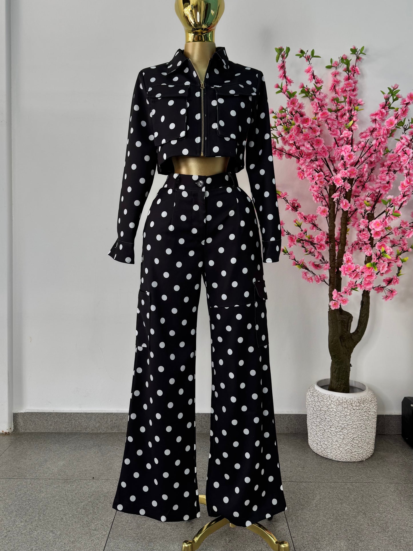 Set polka dots negro