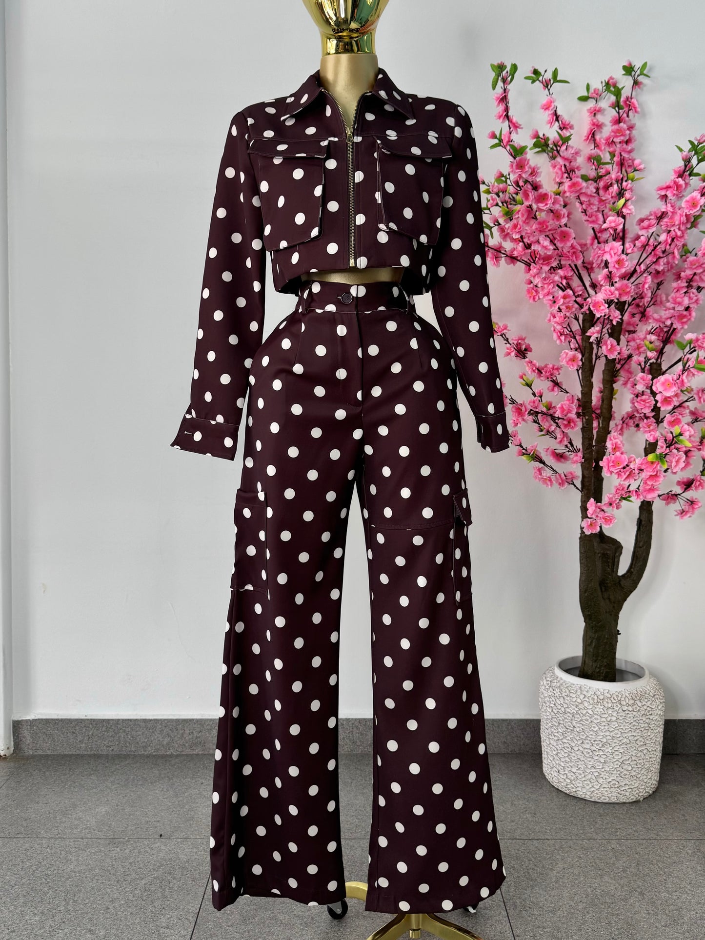 Set polka dots marron