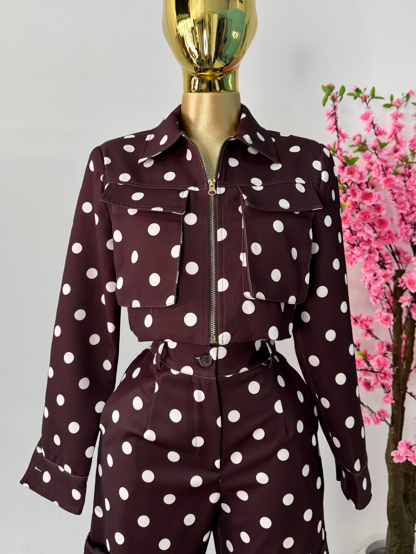 Set polka dots marron