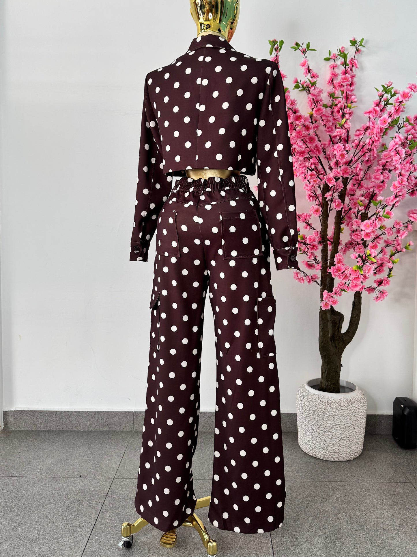 Set polka dots marron