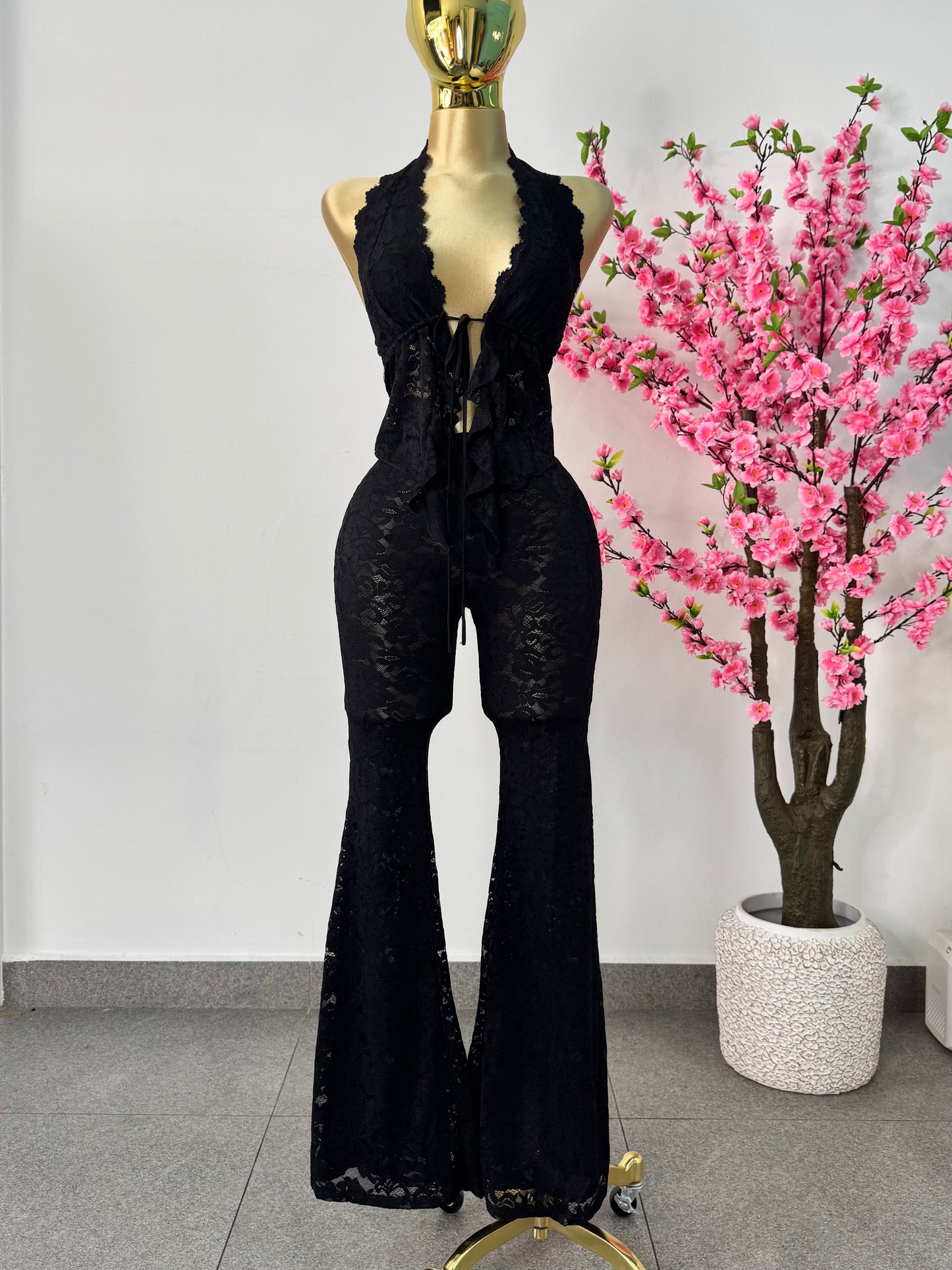 Set top & pantalon encaje negro