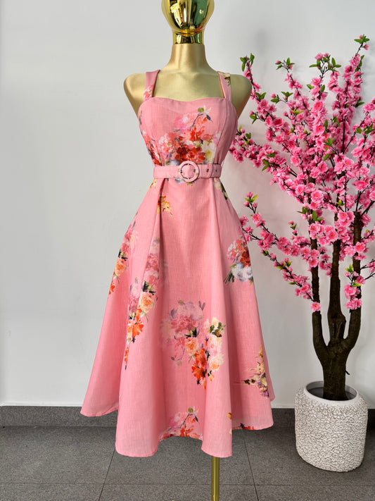Vestido midi rosa floreado