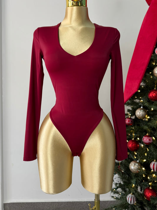 Body licra manga larga rojo escote v
