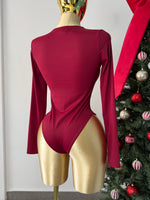 Body licra manga larga rojo escote v
