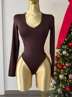 Body licra manga larga cafe escote en v