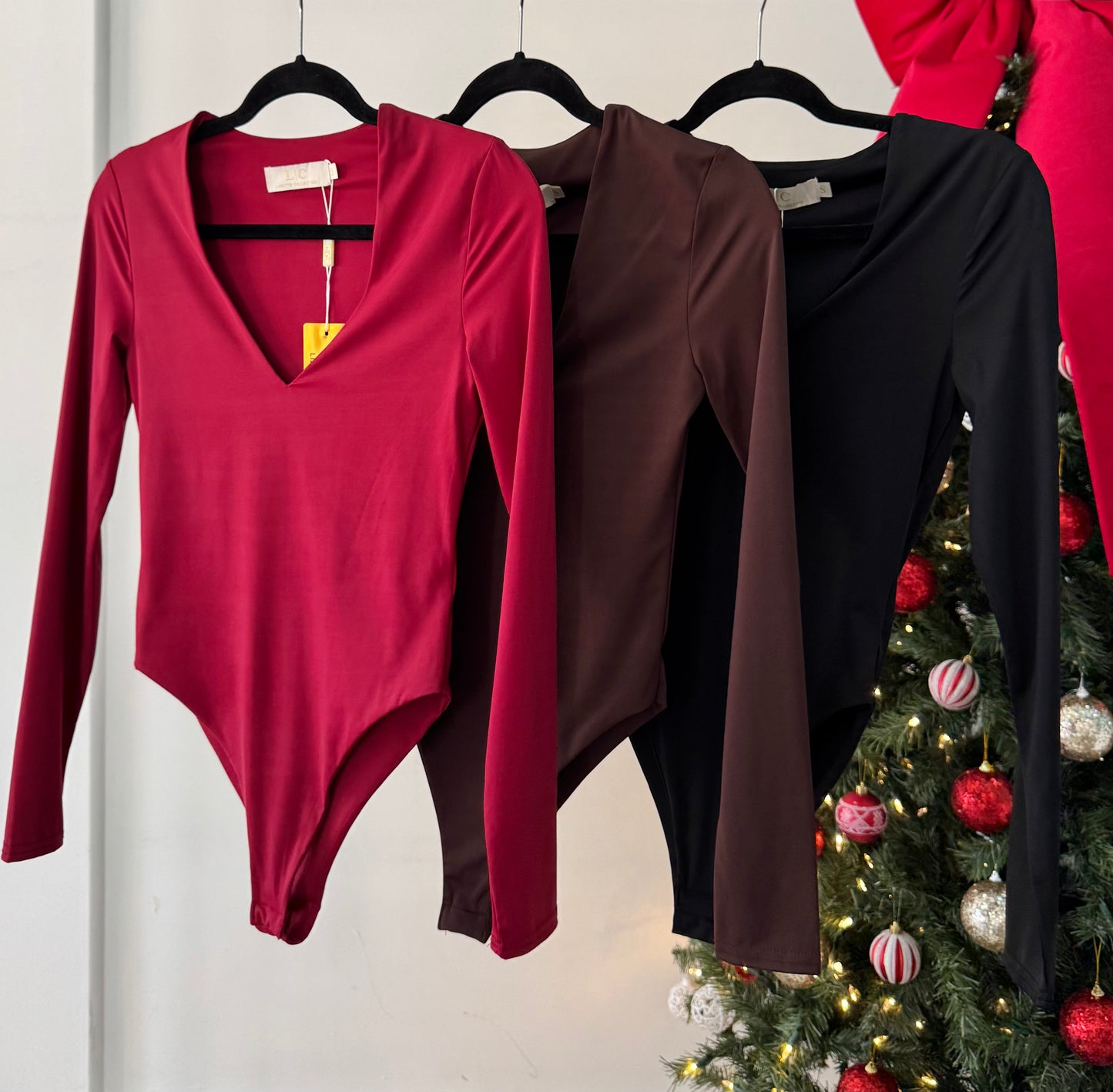 Body licra manga larga cafe escote en v