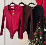 Body licra manga larga cafe escote en v