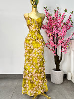Vestido mesh floreado tonos verde lima