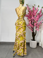 Vestido mesh floreado tonos verde lima