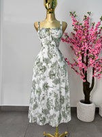 Vestido midi estampado blanco con verde