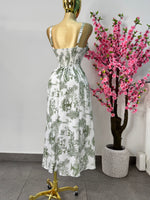 Vestido midi estampado blanco con verde