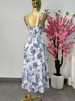 Vestido midi estampado blanco con azul