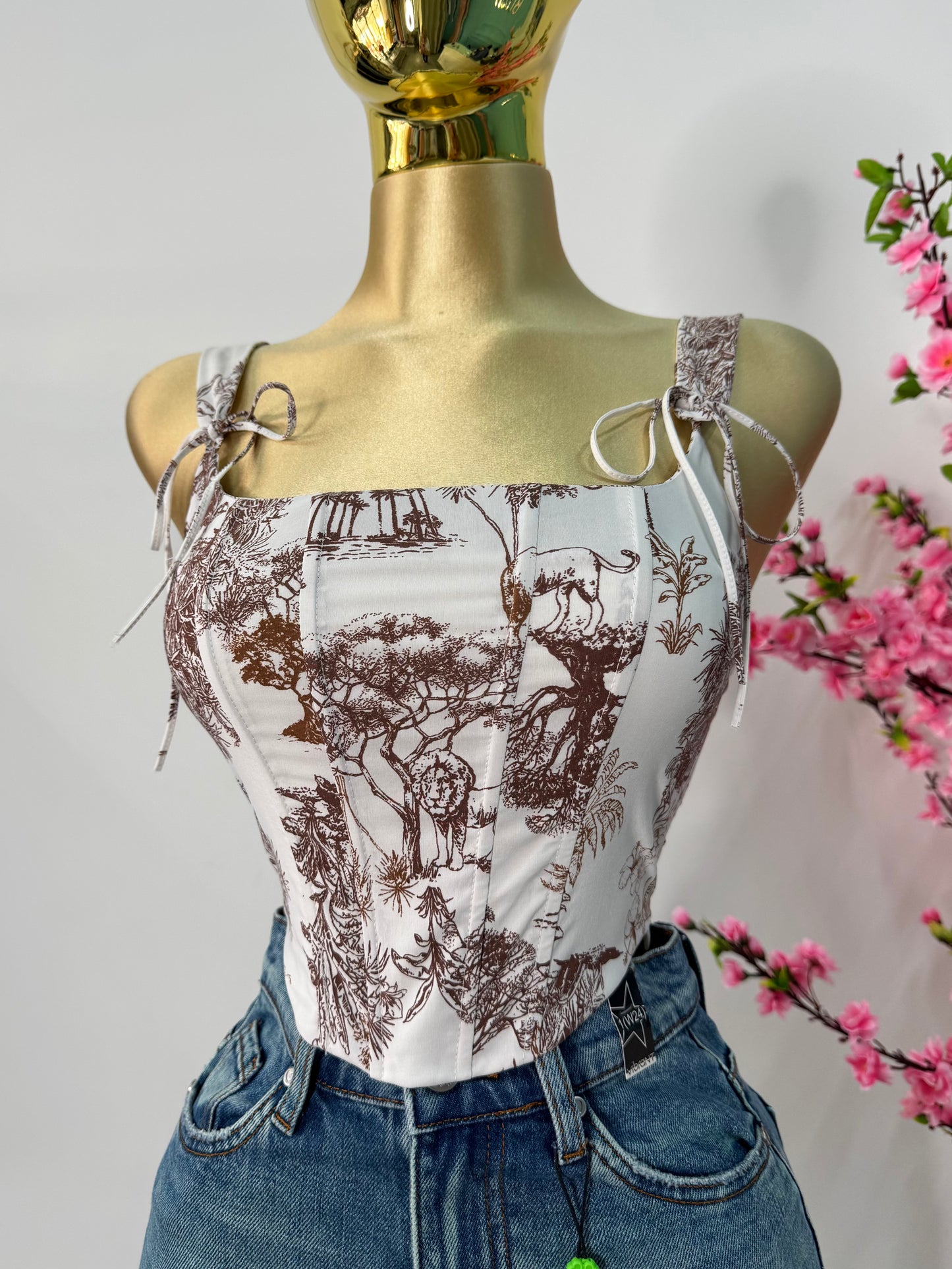 Top corset estampado cafe