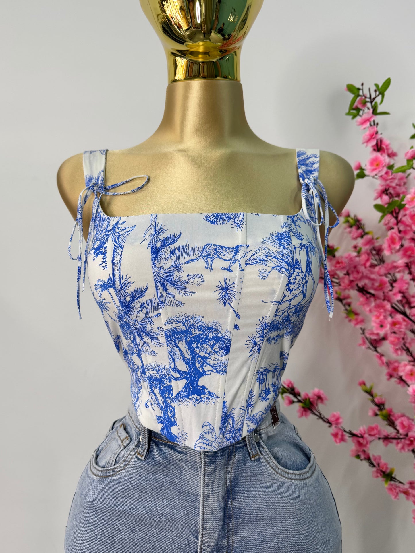 Top corset estampado azul