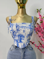 Top corset estampado azul