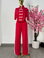 Conjunto pans rojo con rayas blanca