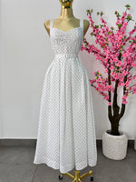 Vestido midi blanco polka dots