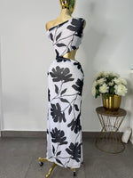 Vestido blanco con negro mesh