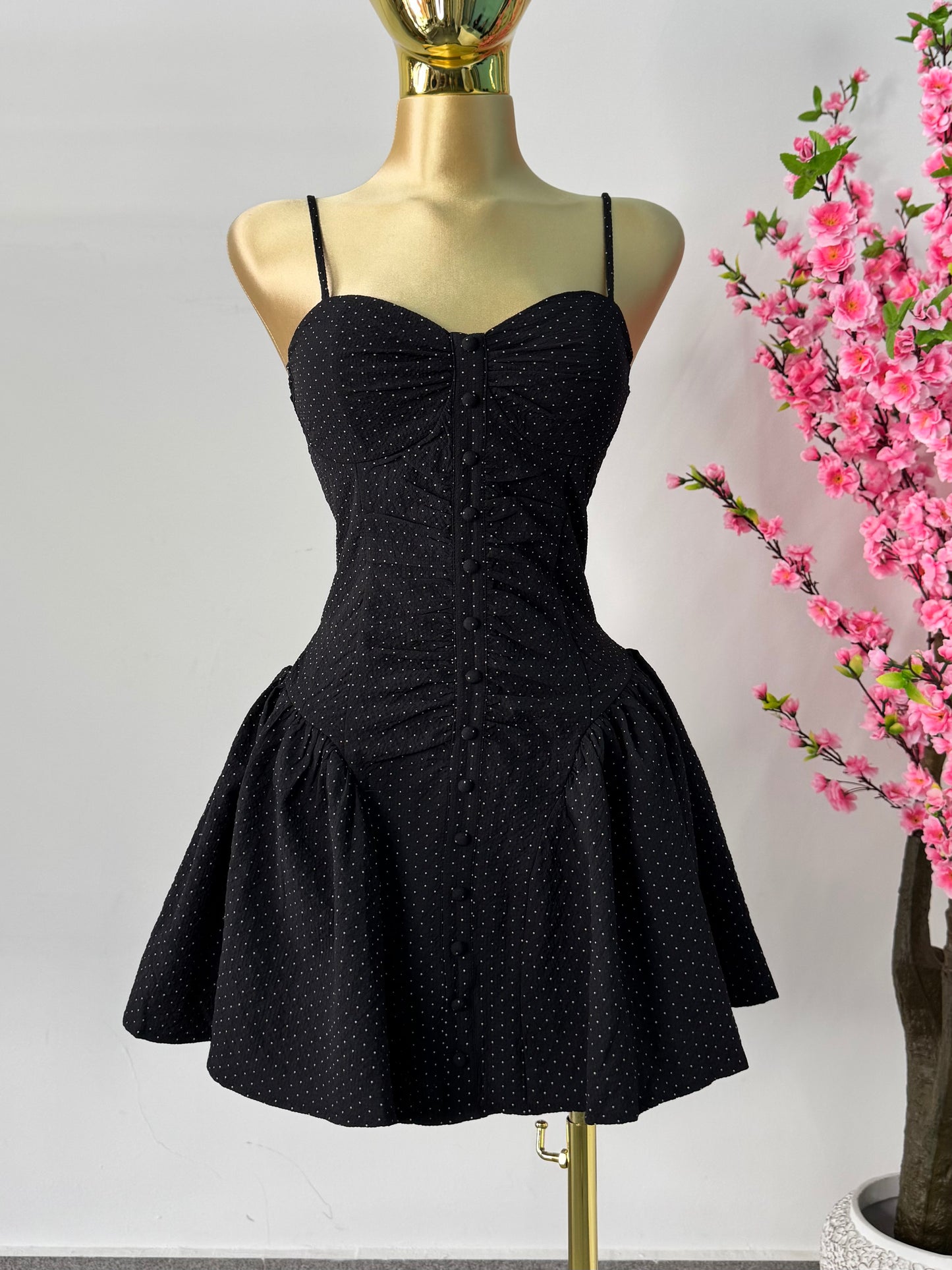 Vestido corto polka negro