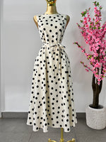 Vestido midi polka negro con beige