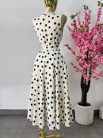 Vestido midi polka negro con beige