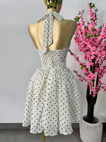 Vestido corto halter polka beige con negro