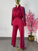 set de pana rojo con franja azul