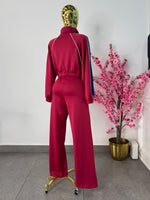 set de pana rojo con franja azul